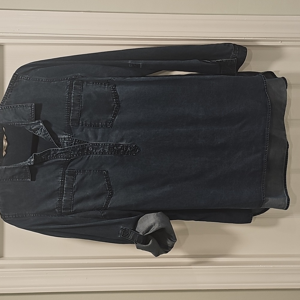 Denim Blue Half Button-up Collared Top